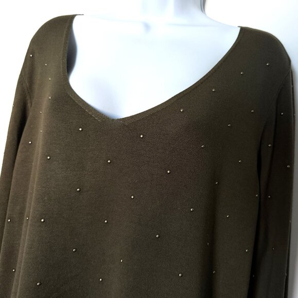 CHICO"S Sweater Women's knitted dark green long sleeve cardigan size 2 - Picture 13 of 14